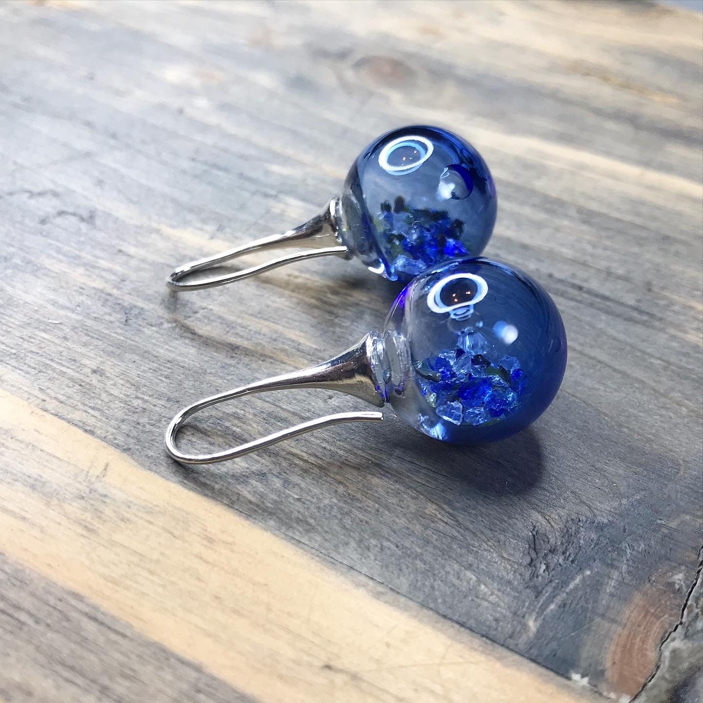 Glass Sphere Earrings 925 Sterling Silver Glass earrings Etsy