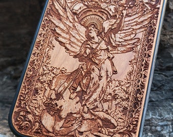 The Archangel Michael - 15 14 13 12 11 Pro Max Mini Wood Phone Case, Note 20 Plus Cover, Galaxy S24 S23 S21 S20 S22 Ultra Smartphone