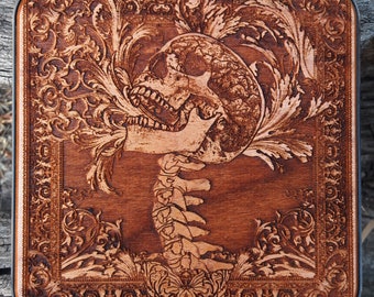 Wood Wireless Charger: Laser Engraved Gothic Skull Art Tech Gift