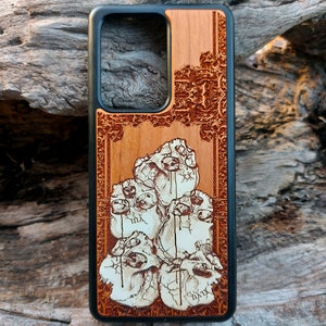 Skulls Wood Phone Case Hand-Painted – Gothic Horror Art for iPhone 16, 15, 14, 13, 12, 11 Pro Max & Galaxy S25, S24