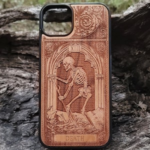 Death Tarot Card Holz Handyhülle - iPhone & Galaxy Gothic Wiedergeburt Laser graviert Okkultes Geschenk