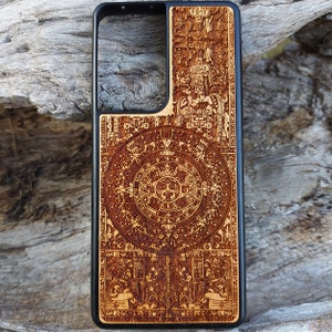 Gravierte Azteken Kalender Handyhülle für Galaxy S25-S20 & iPhone 16-11 Pro Max Mini | Einzigartiges kulturelles Geschenk