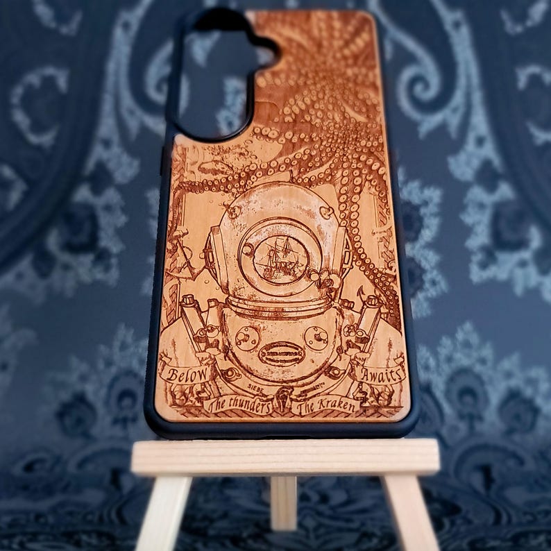 Kraken phone case for Galaxy S24 Ultra with detailed sea monster and maritime engraving