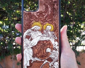 iPhone 17 16 15 & Galaxy S26 S25 S24 Skeletons Wood Phone Case Hand-Painted
