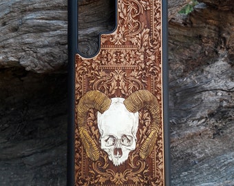 iPhone 17 16 15 & Galaxy S26 S25 S24 Skull Wood Phone Case