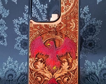 Phoenix Bird Wood Phone Case for iPhone 17 16 15 & Galaxy S26 S25 S24
