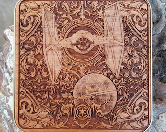 Wood Wireless Charger Laser Engraved Sci-Fi Spaceship - 15W Fast Qi Charging Pad