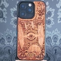 Wood Phone Case: iPhone 17 16 15 Pro Max, Galaxy S26 S25 Ultra Plus Engraved Spaceship product logo