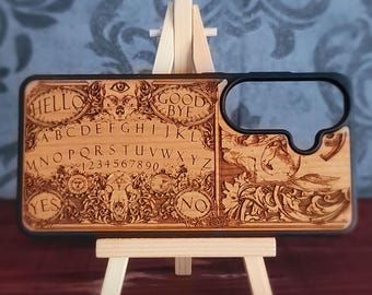 Custodia in legno per iPhone 17 16 15 e Galaxy S26 S25 S24 con tavola Ouija
