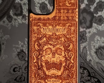 Necronomicon Wood Phone Case iPhone 17 16 15 & Galaxy S26 S25 S24