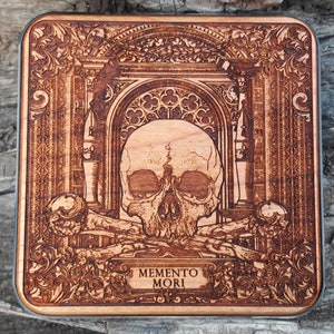 Tech Accessory Gift for Him | Unique Wood Wireless Charger | Gothic Artwork Skull & Bones | Laser Engraved | Boyfriend / Husband Gift