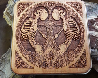 Skeleton Wood Wireless Charger: Engraved Gothic Tech Gift