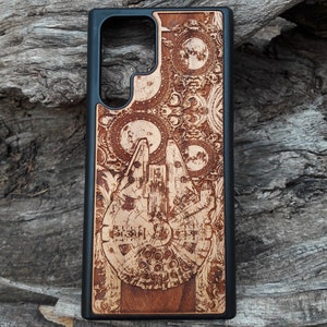 Sci-Fi Ship Wood Phone Case: Laser Engraved Art Cover