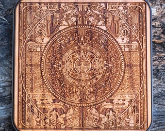 Aztec Calendar Wood Wireless Charger: Laser Engraved Tech Gift