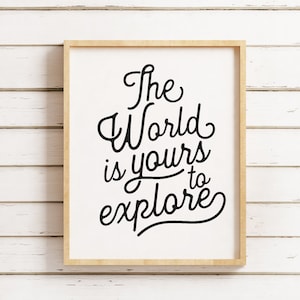 El mundo es tuyo para explorar, Arte imprimible, Decoración de habitaciones infantiles, Decoración de guardería para niños, Pósteres de viajes, Decoración de pared de guardería, Guardería de aventuras