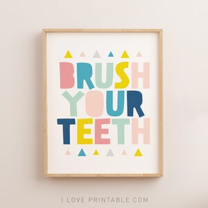 Brush your teeth printable, Kids bathroom decor