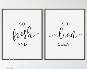 So Fresh So Clean Bathroom Print Set, Minimalist Decor (Digital Download)