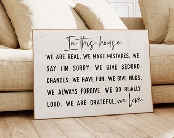 Family Quotes Signs, In This House Wall Art, Digital Download Prints, Living Room Decor, House Rules Poster, Apartment Wall Decor