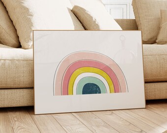 Rainbow Wall Art, Nursery Wall Decor, Printable Nursery Decor, Pastel Kids Room Decor, Digital Download Poster