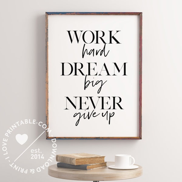 Work hard Dream big Never give up / Motivational poster / Printable poster / Dorm wall art / Office decor / Motivational quotes