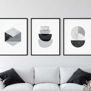 Boho abstract wall art, Printable wall art, Set of 3 prints, Geometric wall art, Extra large wall art, Black and white art