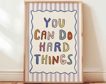 You Can Do Hard Things-print, kleurrijke motiverende kinderposter, decor kinderkamer, digitale download