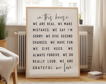 Family Rules Quote Wall Art - In This House Print for Living Room (Digital Download)