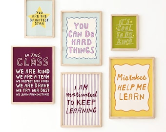 Classroom Poster Bundle Set of 10 | Colourful Kids Motivational Wall Art Prints | Teacher Classroom Decor | Back To School Gift