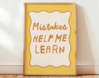 Poster für ein positives Klassenzimmer für Kinder, Wandbild „Fehler helfen mir zu lernen“, Geschenk für Lehrer zum Schulanfang (Digitaler Download)