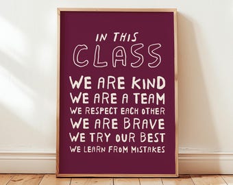 Poster mit Klassenregeln | Wandbild für die Grundschule | Geschenk zur Wertschätzung von Lehrkräften | Druckbare Schuldekoration | Motivationsdruck
