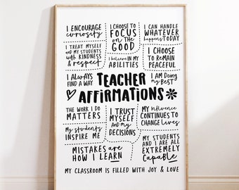 Teacher Daily Affirmations Printable Wall Art Affirmation Poster Positive Quotes Instant Download Prints Teacher Gift