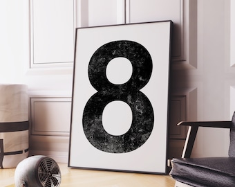 Number 8 print, Vintage numbers poster, Black and white downloadable wall art, Extra large wall art, Minimalist big number print