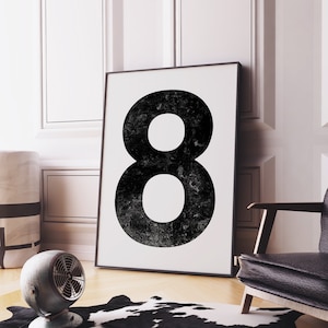 Vintage Minimalist Number 8 Print: Extra Large Black & White Downloadable Wall Art Poster