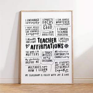 Lehrer tägliche Affirmationen druckbare Wandkunst Affirmation Poster positive Zitate Instant Download Drucke Geschenk für Lehrer