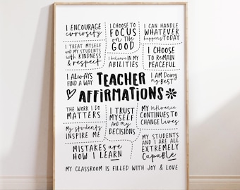 Teacher Daily Affirmations Printable Wall Art Affirmation Poster Positive Quotes Instant Download Prints Teacher Gift
