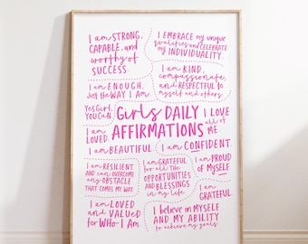 Girls Daily Affirmations Print, Teen Girl Room Decor (Digital Download)