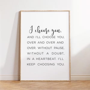 Je vous choisis citation affiche art mural amour moderne cadeau d&#39;anniversaire pour lui ou elle mariage art anniversaire décoration murale téléchargement numérique art