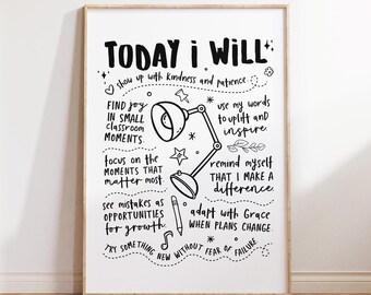 Classroom Affirmations Print - Printable Decor for Teachers - Motivational Quote Wall Art (Digital Download)