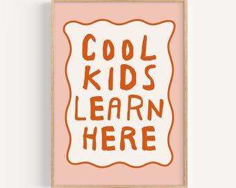 Bunte Klassenzimmerposter, Wandbilder zum Thema „Hier lernen Kinder“, Geschenkidee für Lehrer zum Schulanfang, digitaler Download