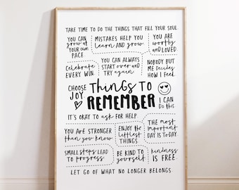Positive Affirmations Print - Things to Remember, Calming Corner Wall Art (Digital Download)