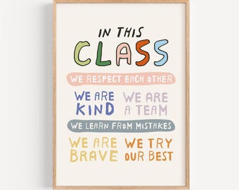 Poster mit Klassenregeln, farbenfrohe Schuldekoration für Kinder, Affirmationsdruck (Digitaler Download)