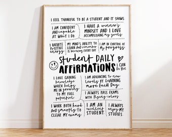 Student Daily Affirmations Printable Wall Art Positive Affirmation Classroom Poster Downloadable Prints Classroom Art Poster Digital Art