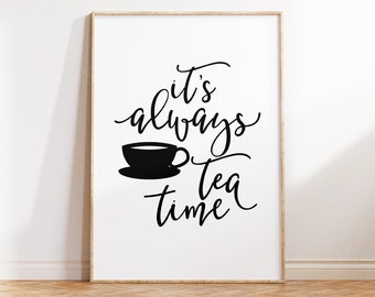 Tea Lover Wall Art, Printable Kitchen Wall Art, Digital Art Print, Tea Art Print, Office Art for Tea Lovers Gift, Instant Download Art