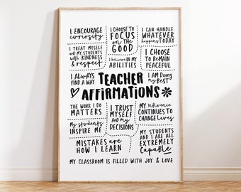 Teacher Daily Affirmations Printable Wall Art Affirmation Poster Positive Quotes Instant Download Prints Teacher Gift