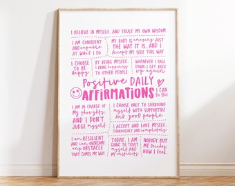 Positive Affirmation Wall Art Printable Daily Affirmations Poster Positivity Quotes Teen Girl Room Decor Digital Prints for Women Office