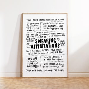 Swear Affirmations Printable, Positive Affirmation Wall Art, Swearing Affirmations Print, Digital Download Print, Badass Affirmation Quotes