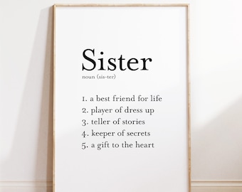 Sister Definition Poster, Girls Room Decor, Big Sis gift, Instant Download Art Print, Sibling Gift Printable Art, Digital Download