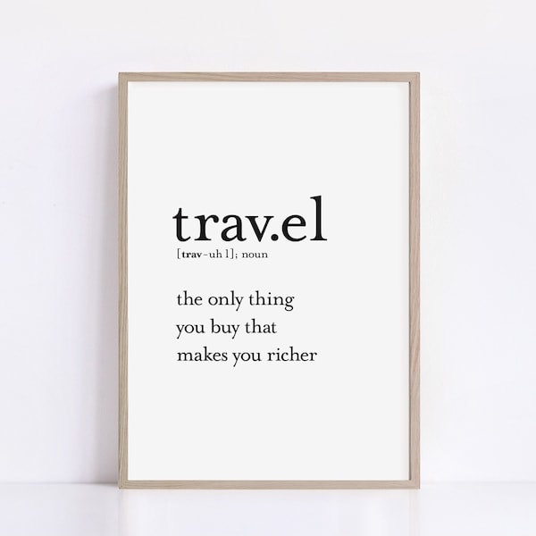 Travel Quotes Definition Prints, Printable Wall Art, Typography Digital Print, Bedroom Prints, Wall Art Download, Travel Gallery Wall Decor