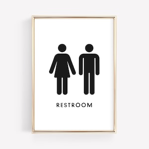 Unisex Restroom Sign Digital Download, Men Women Restroom sign Printable, Airbnb Bathroom Signs, Male Female Restroom Art