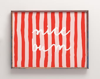 Leuke billenprint, grappige badkamerposter, retro roze streep kunst aan de muur, eigenzinnig nieuw huiscadeau, maximalistische woondecoratie